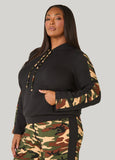 Camo Trimmed Textured Hoodie