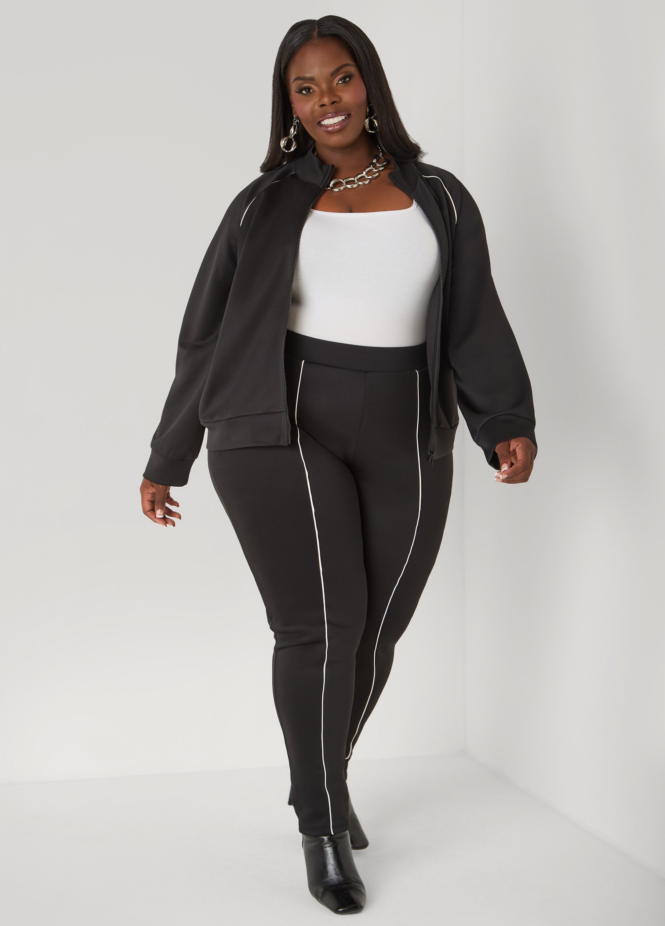 Plus Size Piped Black Track Pants Plus Size Y2K Streetwear Set