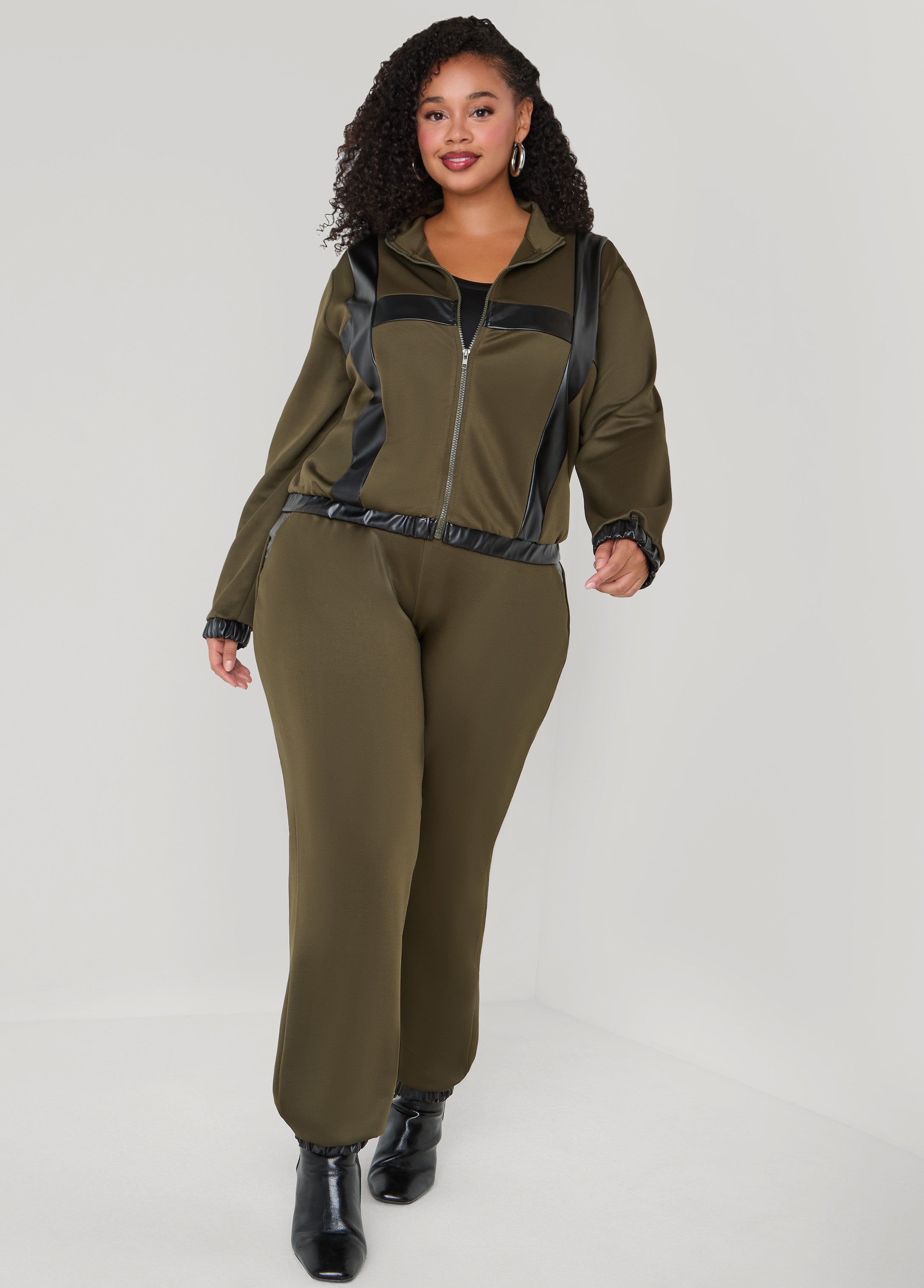 Plus Size Faux Leather Paneled Joggers