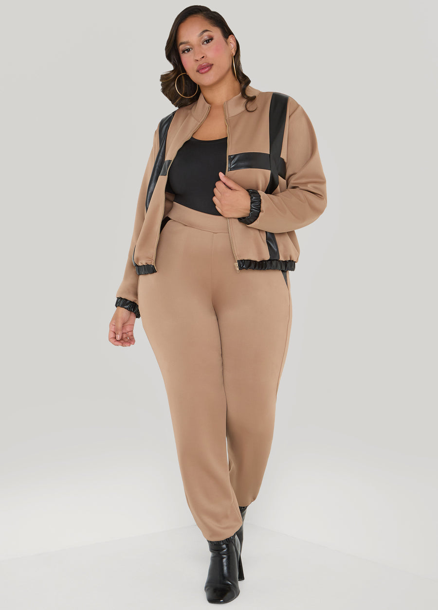 Plus Size Faux Leather Paneled Joggers
