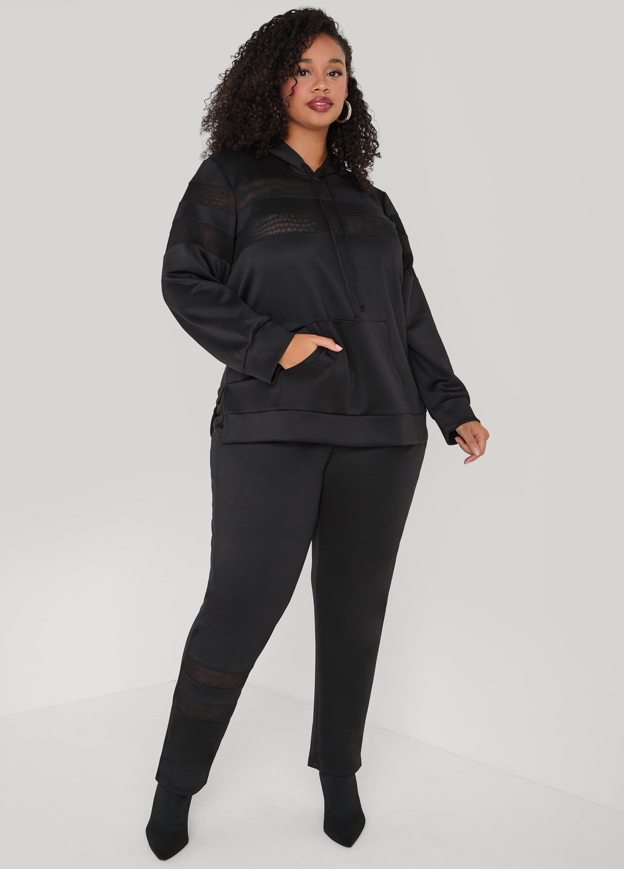 Plus Size Mesh Paneled Track Pants