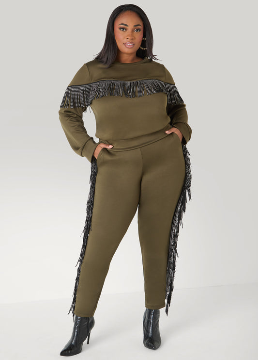 Studded Fringed Track Pants