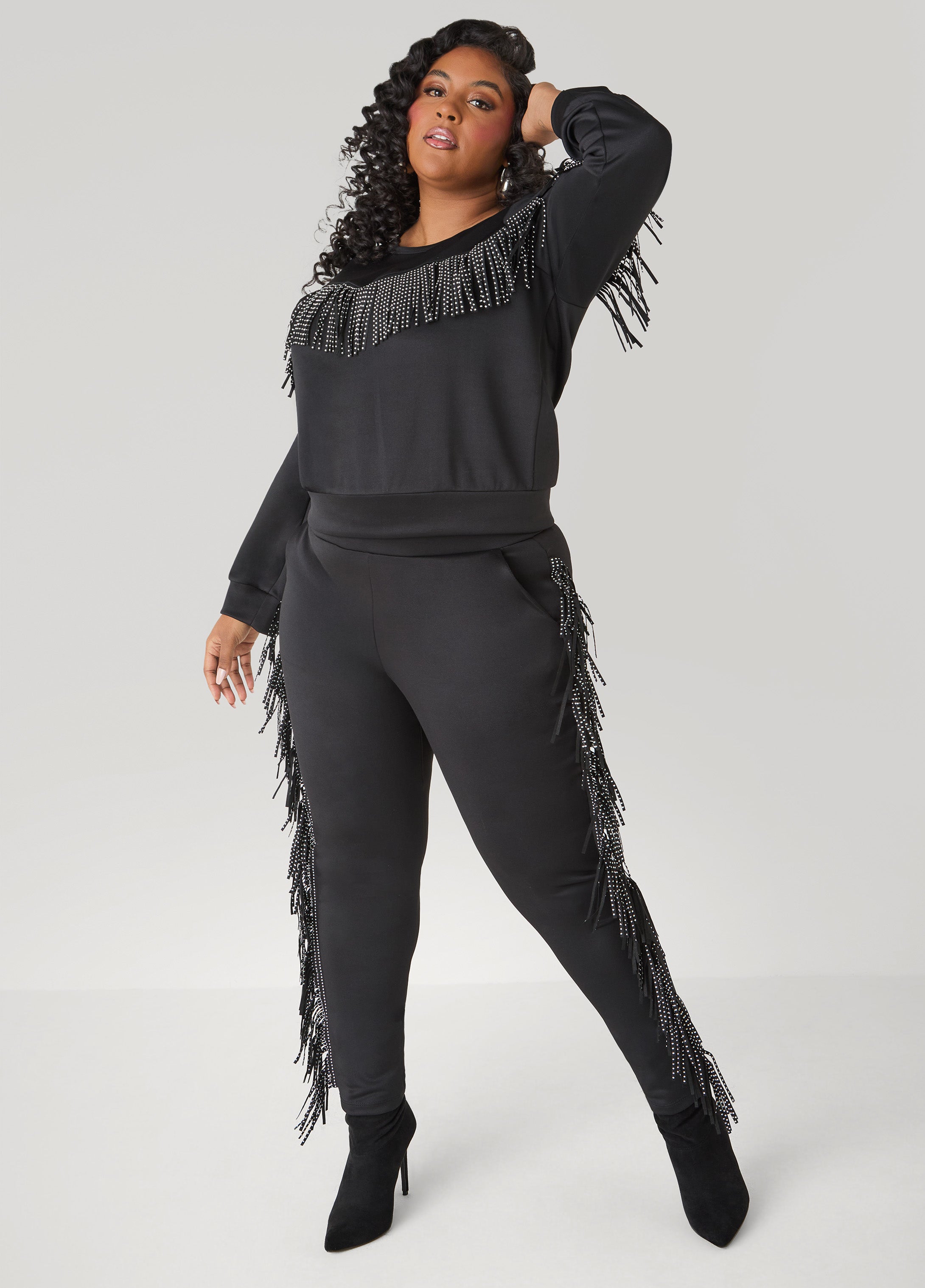 Studded Fringe Track Pants