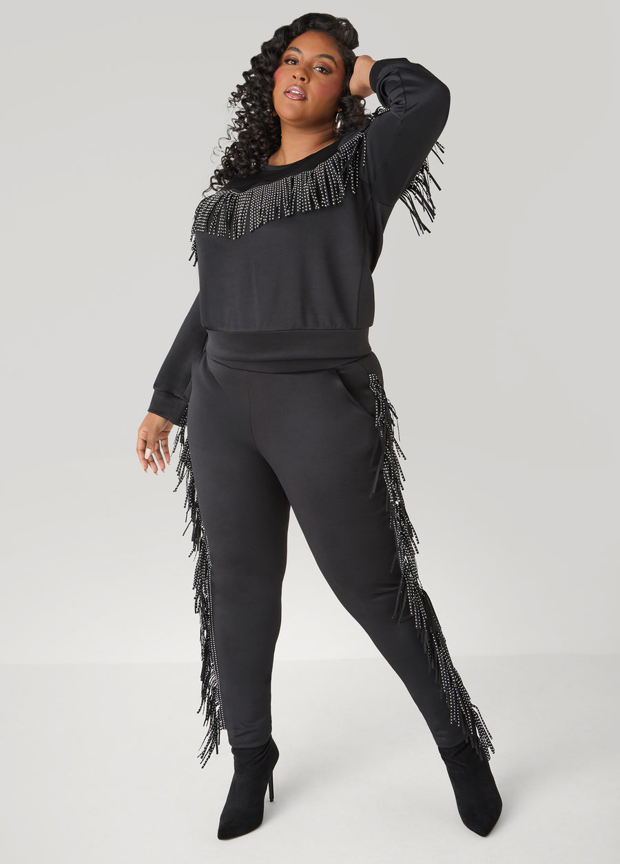 Studded Fringe Track Pants