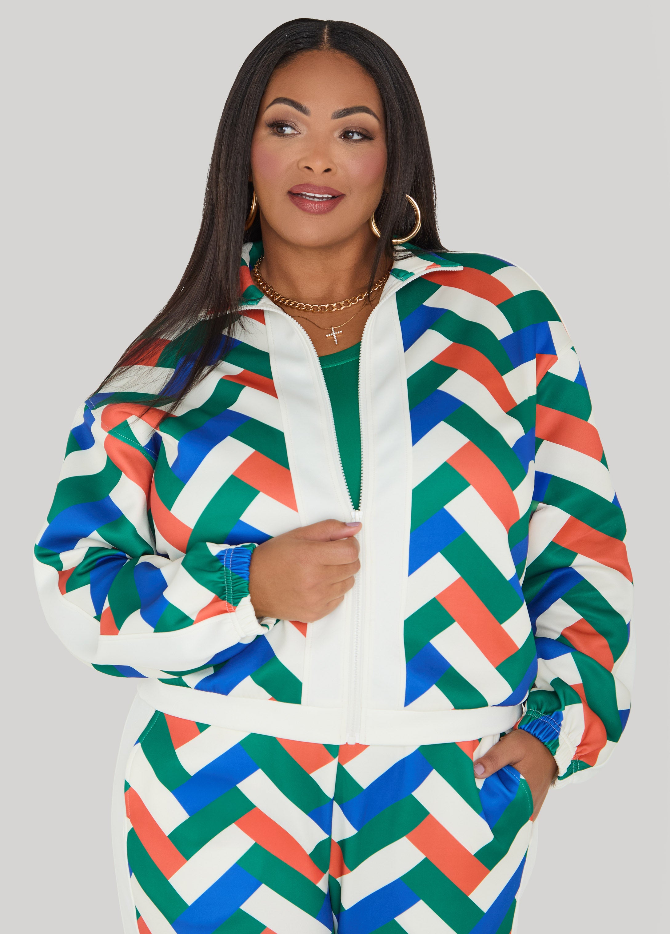 Geo Print Zip Front Track Jacket