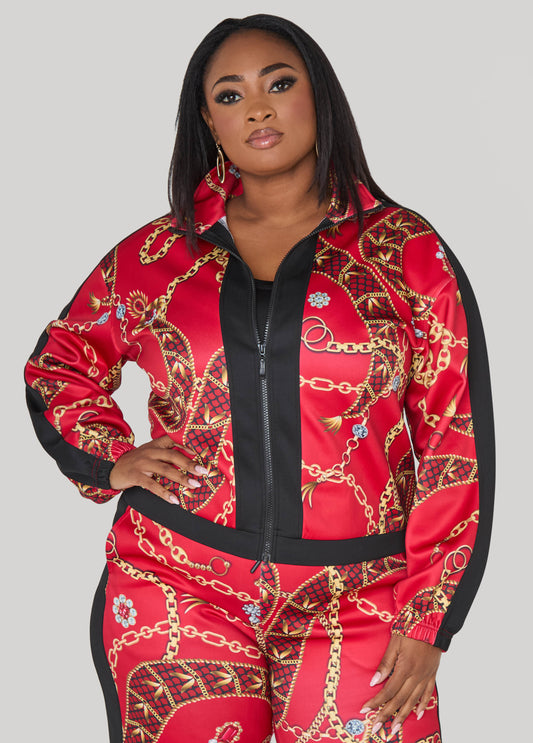 Plus Size Status Print Track Jacket