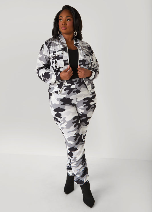 Studded Camo Print Jacket