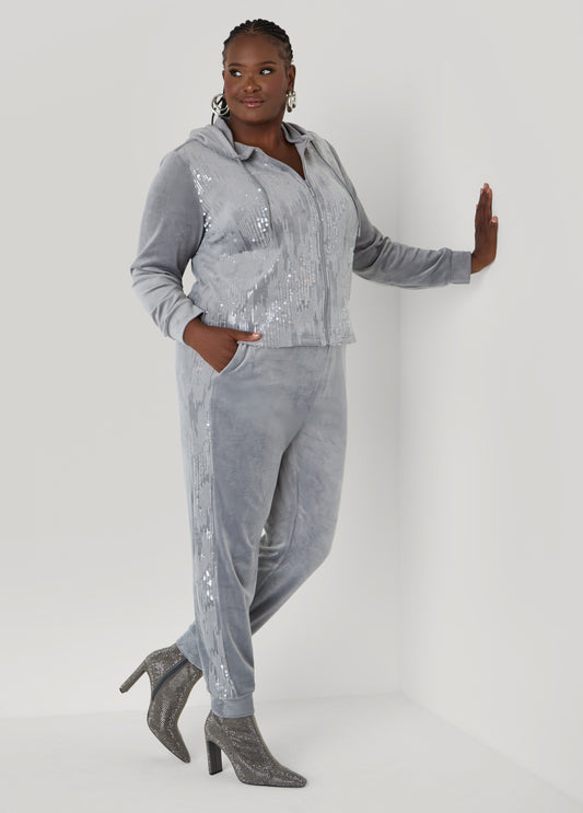 Sequined Velour Hoodie