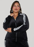 Stripe Trimmed Velour Track Jacket