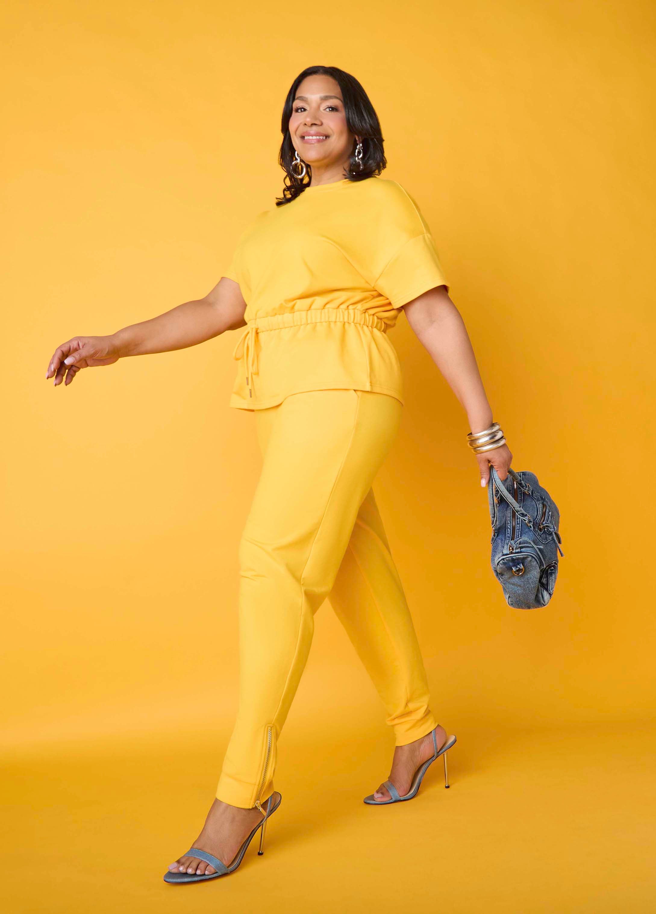 Plus Size Short Sleeve Peplum Sweatshirt Two Piece Matching Set