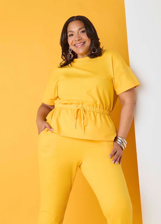 Plus Size Short Sleeve Peplum Sweatshirt Two Piece Matching Set