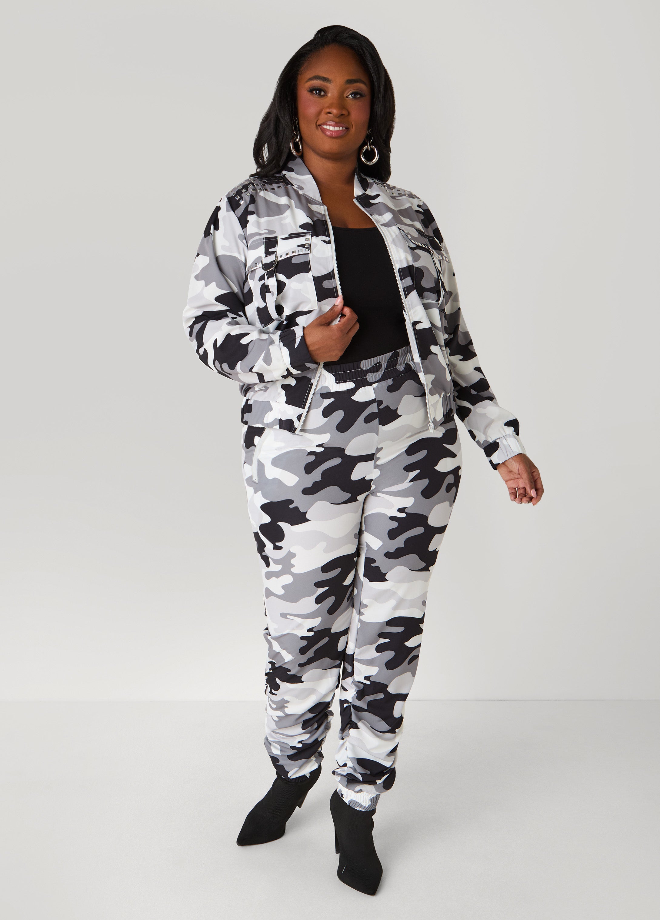 Plus Size Ruched Camo Print Joggers