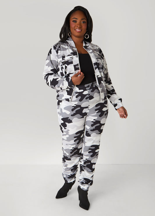 Plus Size Ruched Camo Print Joggers