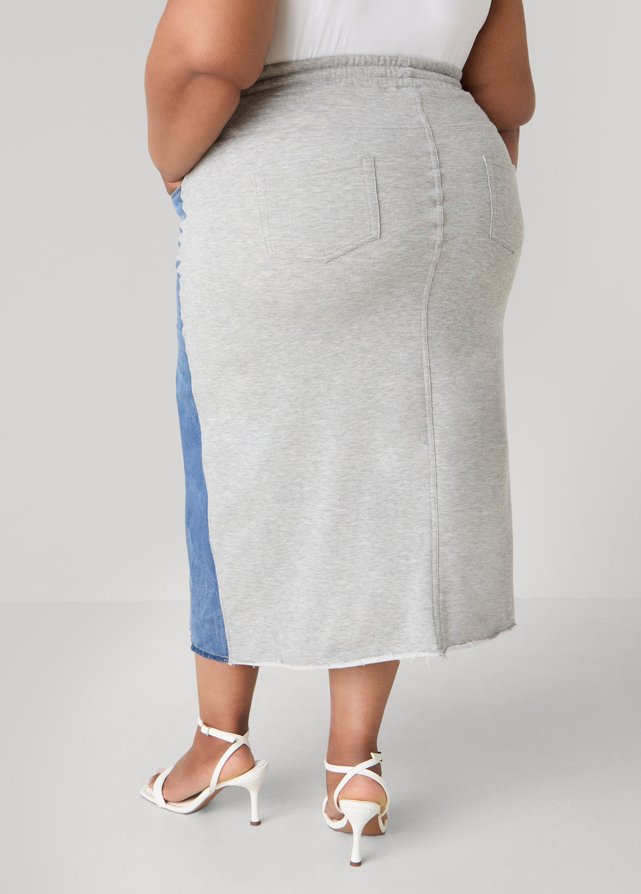 Denim And French Terry Maxi Skirt