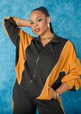 Plus Size two tone track jacket windbreaker fashion two piece set