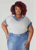 Plus Size Denim Jacket Plus Jean Jacket Terry Two Piece Matching Set