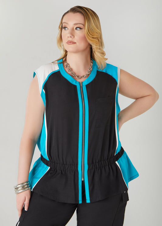 Plus Size Colorblock Cinched Waist Vest