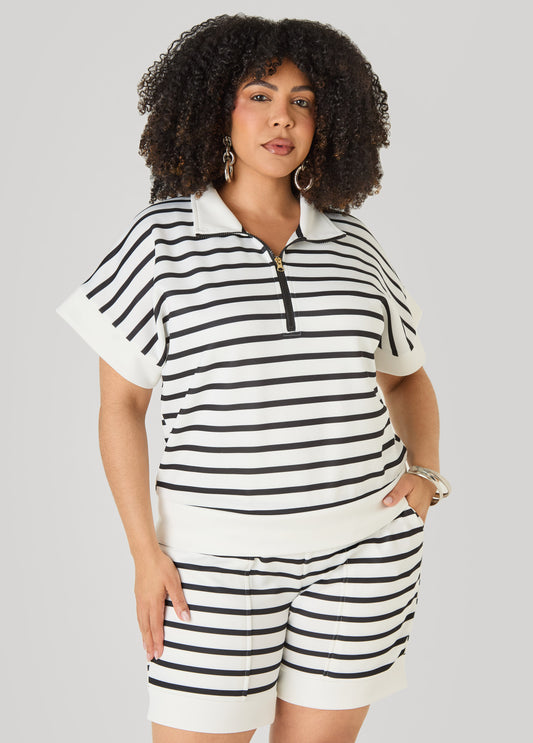 Zip Detailed Striped Pullover