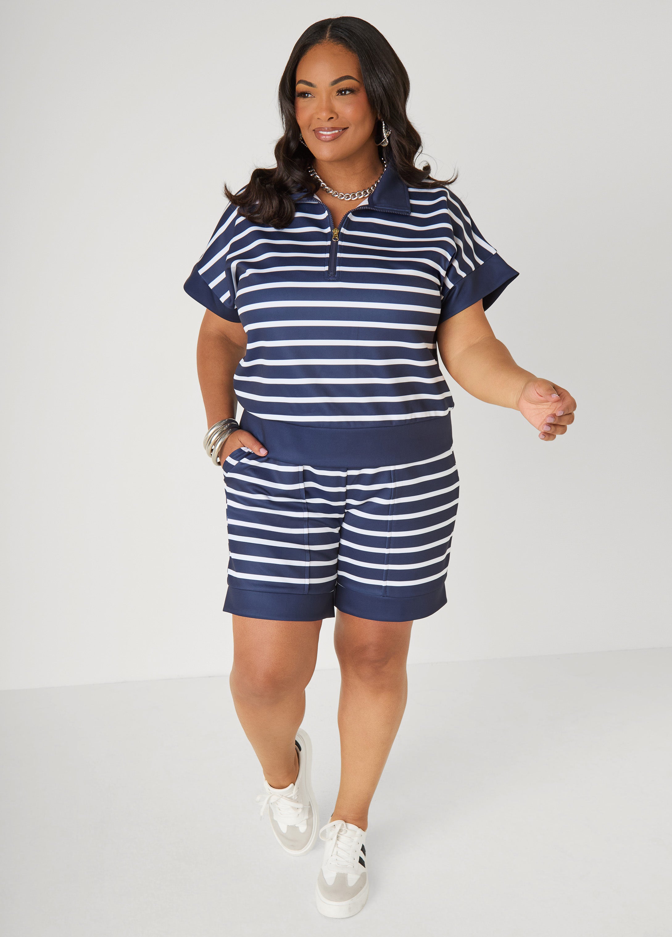Striped Zip Detailed Pullover