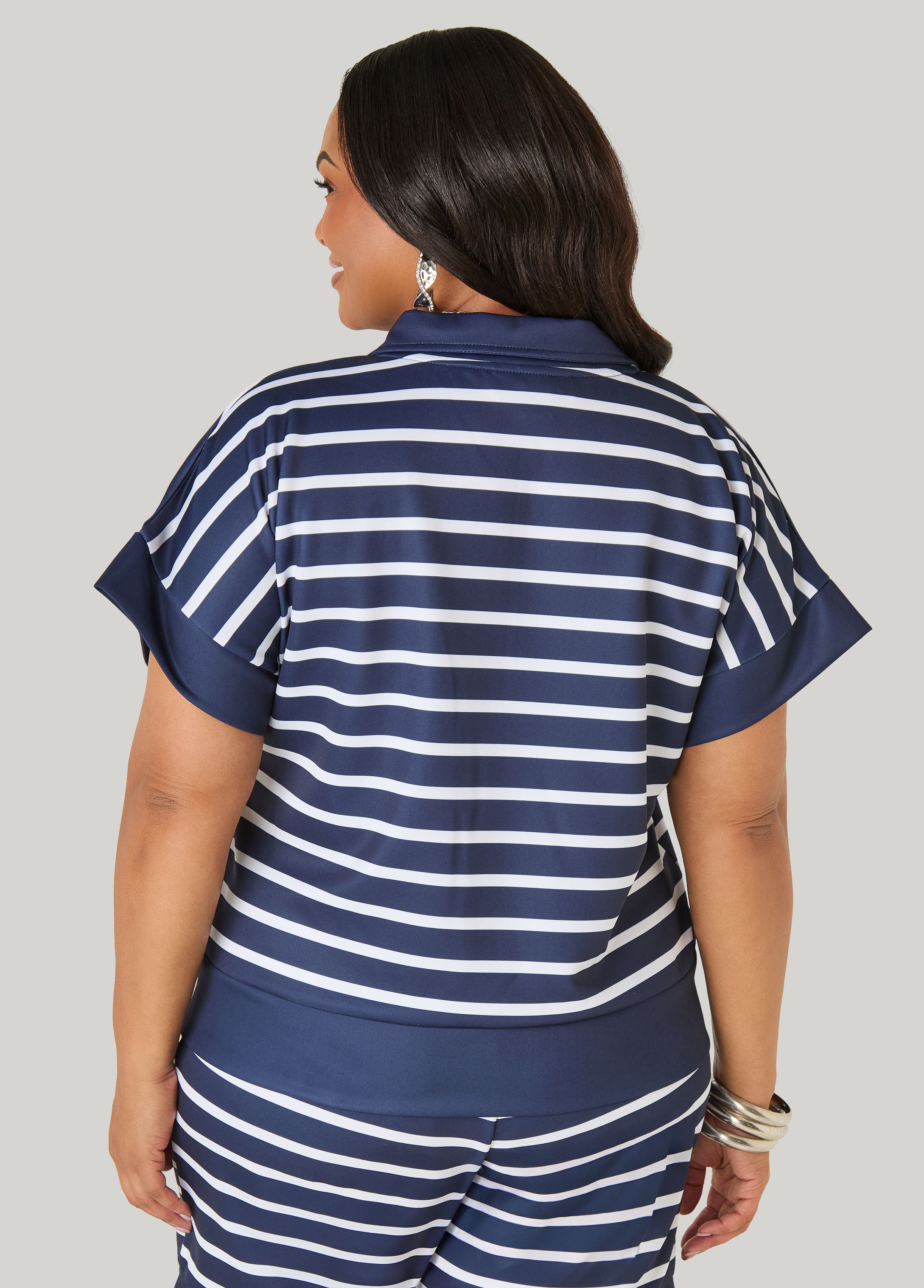 Striped Zip Detailed Pullover