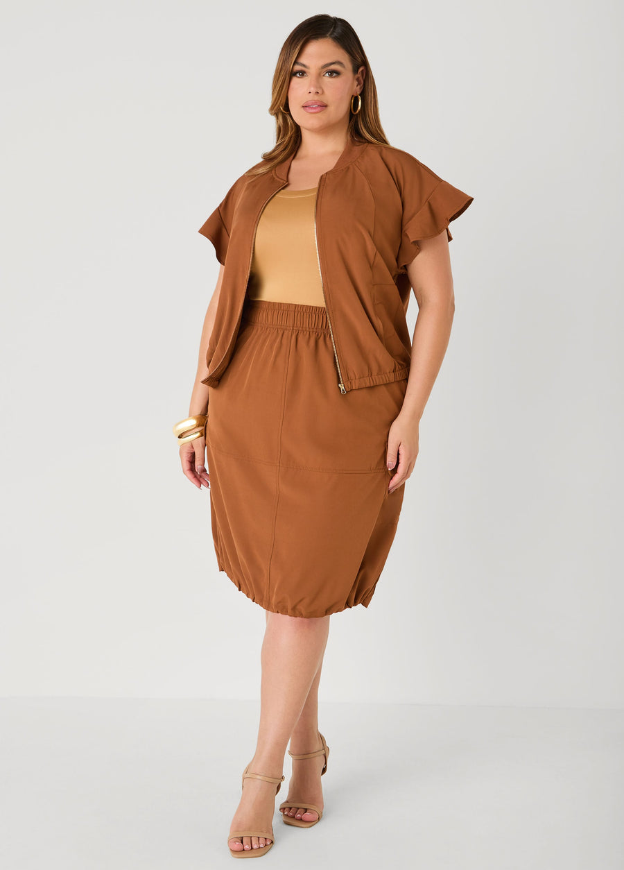 Plus Size Slip On Drawstring Cargo Skirt
