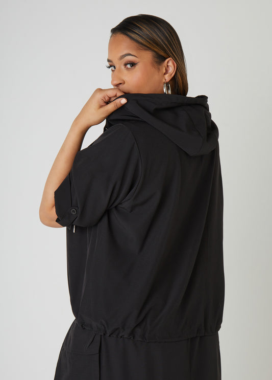 Hooded Drawstring Cargo Jacket