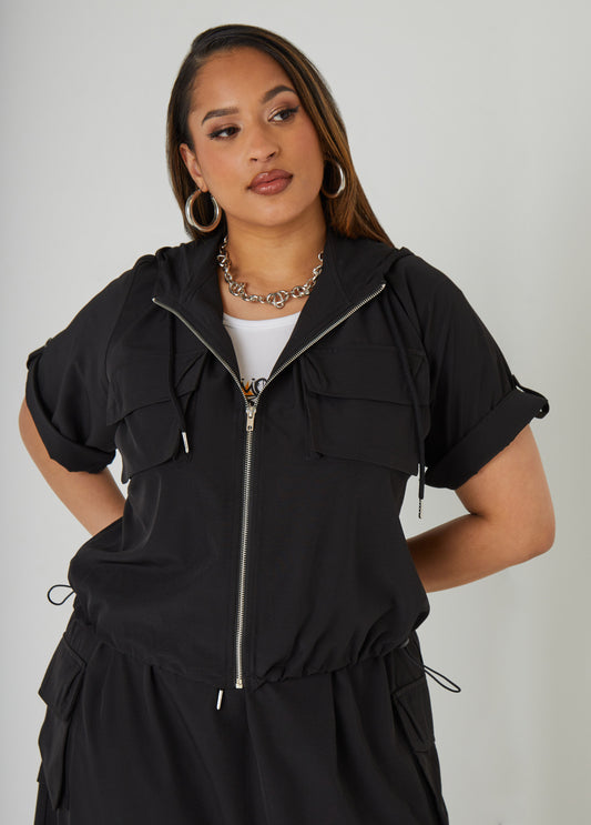 Plus Size Drawstring Cargo Jacket Plus Size Cargo Two Piece Set