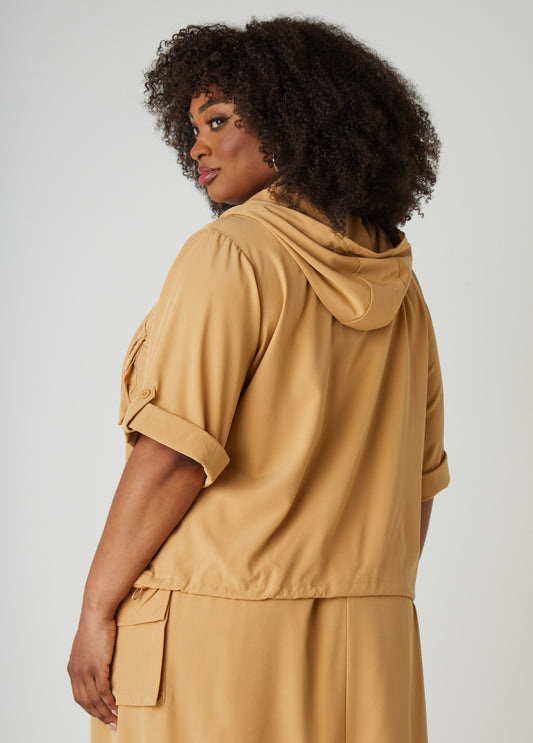Hooded Drawstring Cargo Jacket