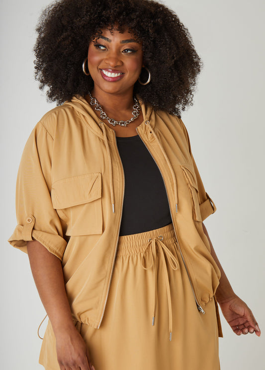 Plus Size Drawstring Cargo Jacket Plus Size Cargo Two Piece Set