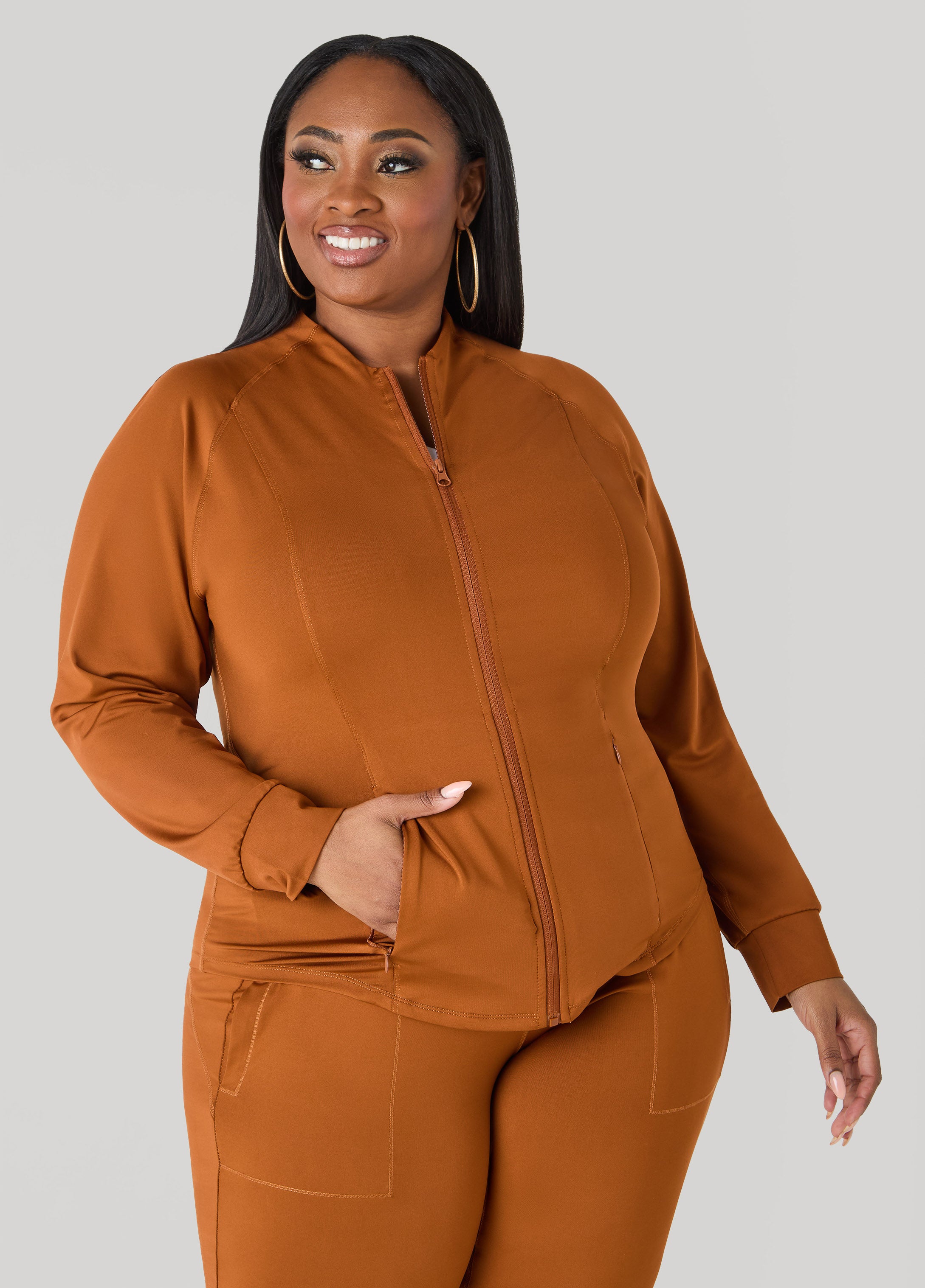Plus Size Track Jacket Caramel Athletic Jacket Two Piece Set