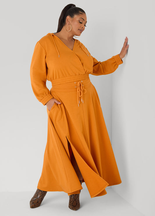 Side Split Drawstring Maxi Skirt