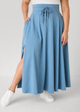 Drawstring Side Split Maxi Skirt