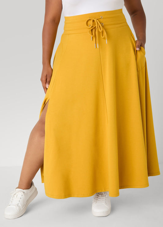 Side Split Drawstring Maxi Skirt