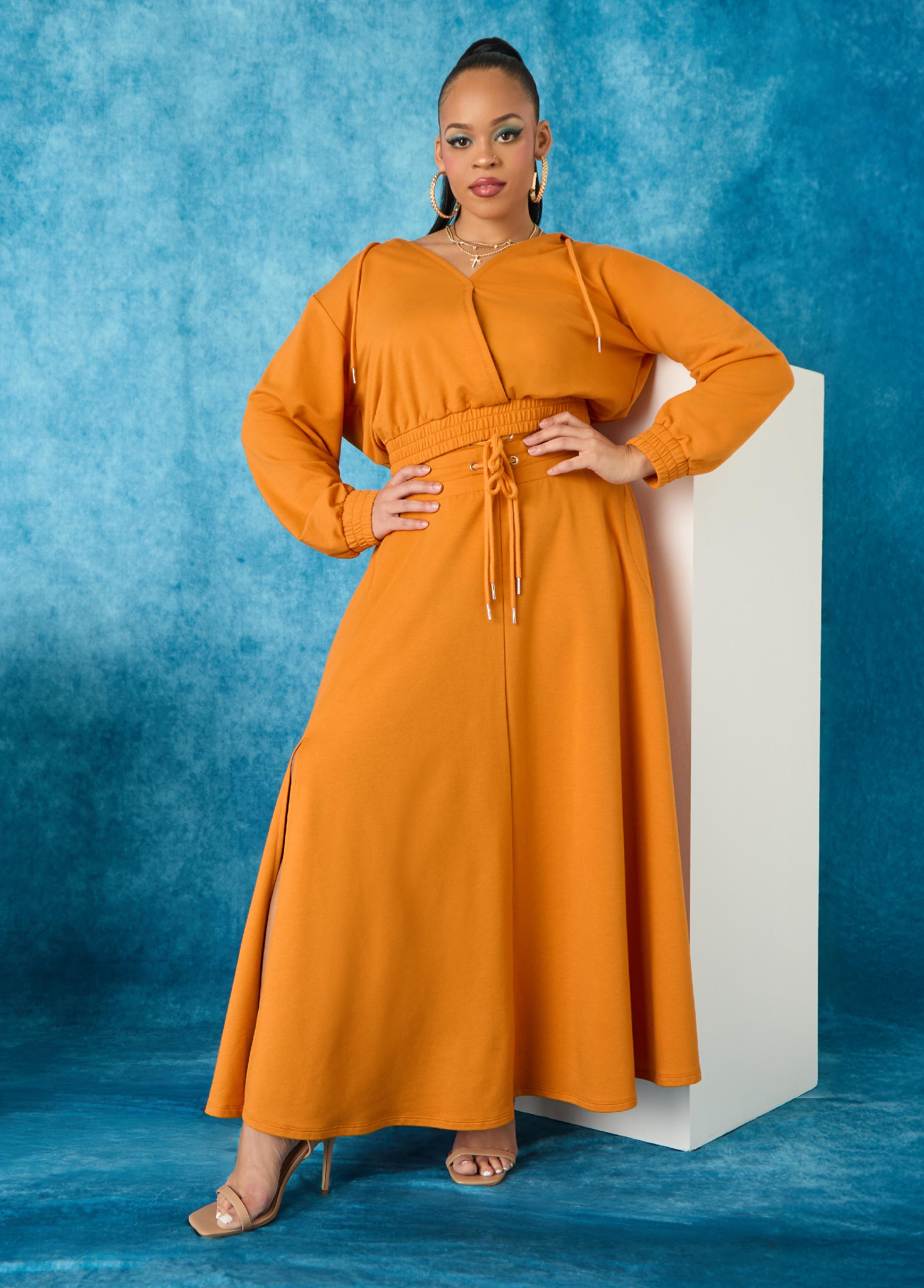 Plus Size Trendy Crop Hoodies Athleisurecore Two Piece Set