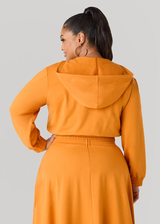 Cropped Faux Wrap Hoodie