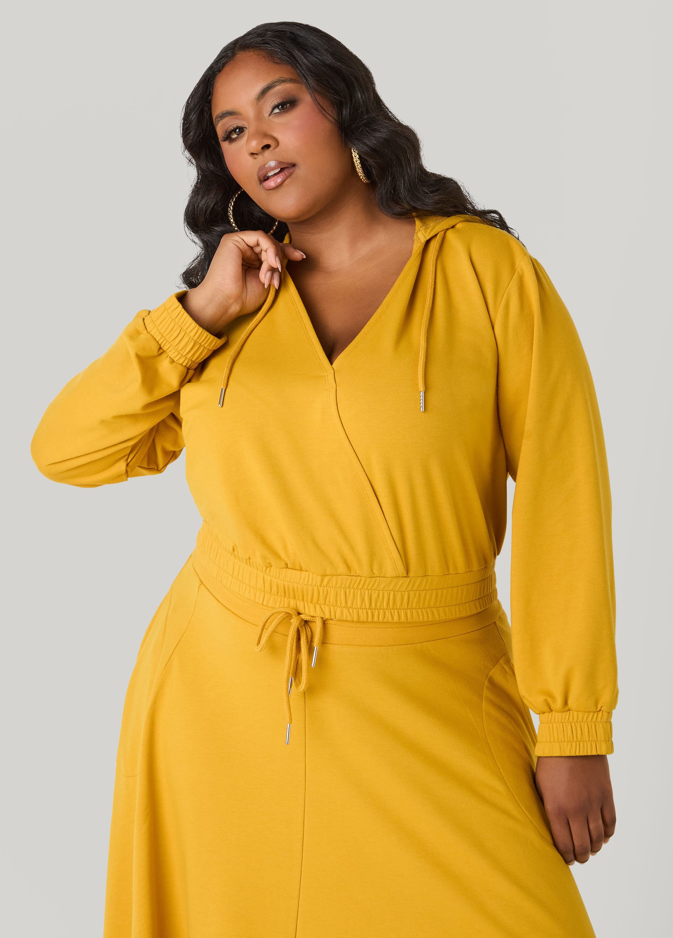 Cropped Faux Wrap Hoodie