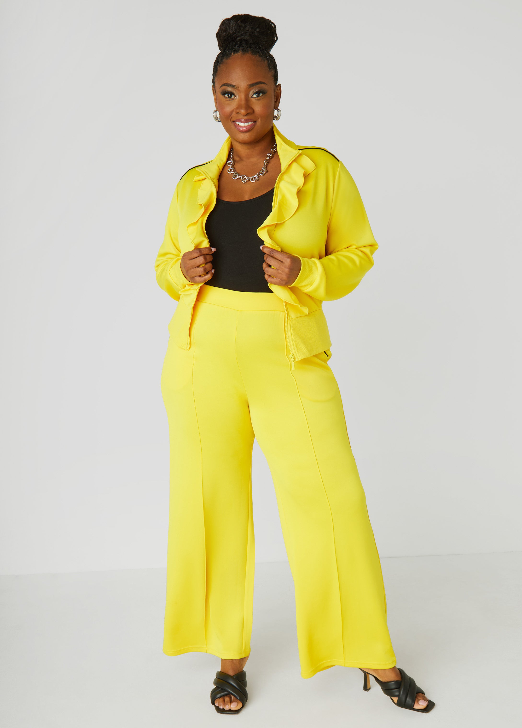 Plus Size Pintucked High Waist Track Pants