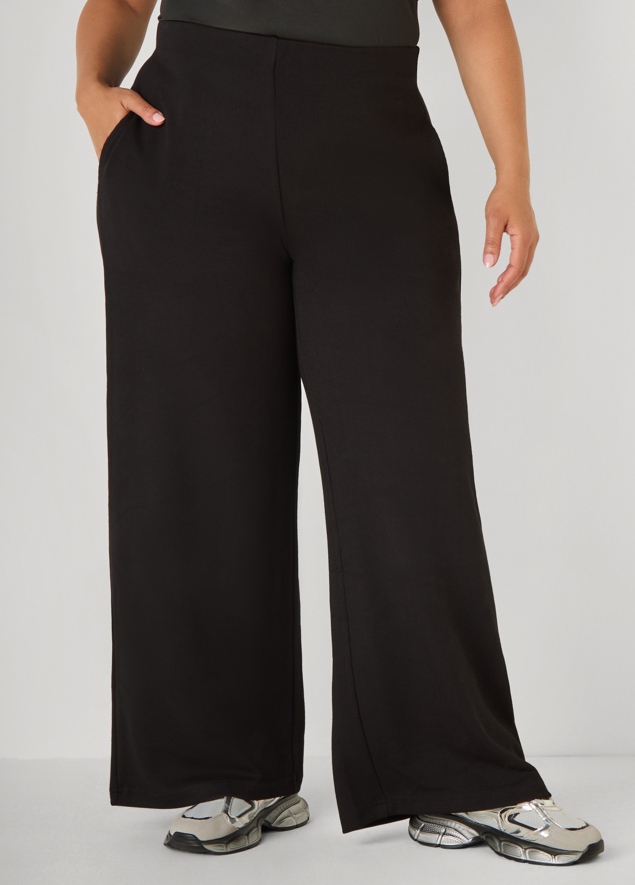 Ribbed Pull On Wide Leg Pants