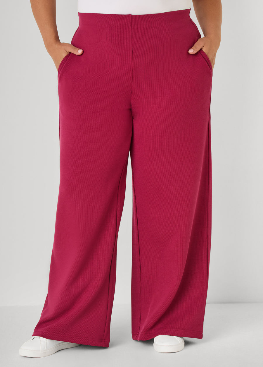 Pull On Ribbed Wide Leg Pants