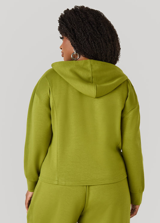 Zip Front Ribbed Panel Hoodie