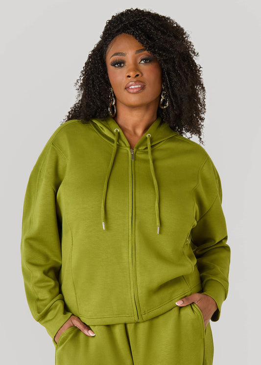 Zip Front Ribbed Panel Hoodie