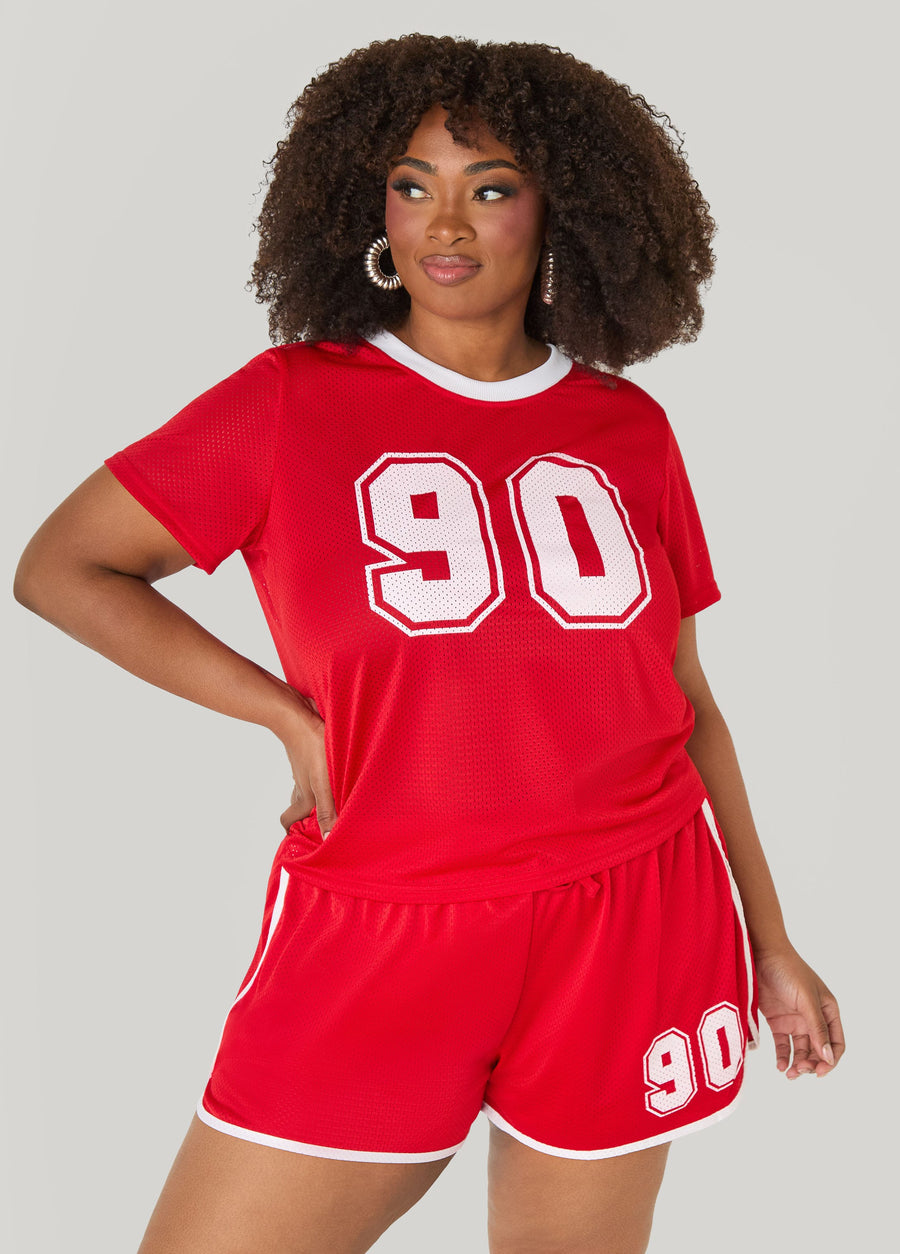 Plus Size Graphic Print Mesh Jersey Tee