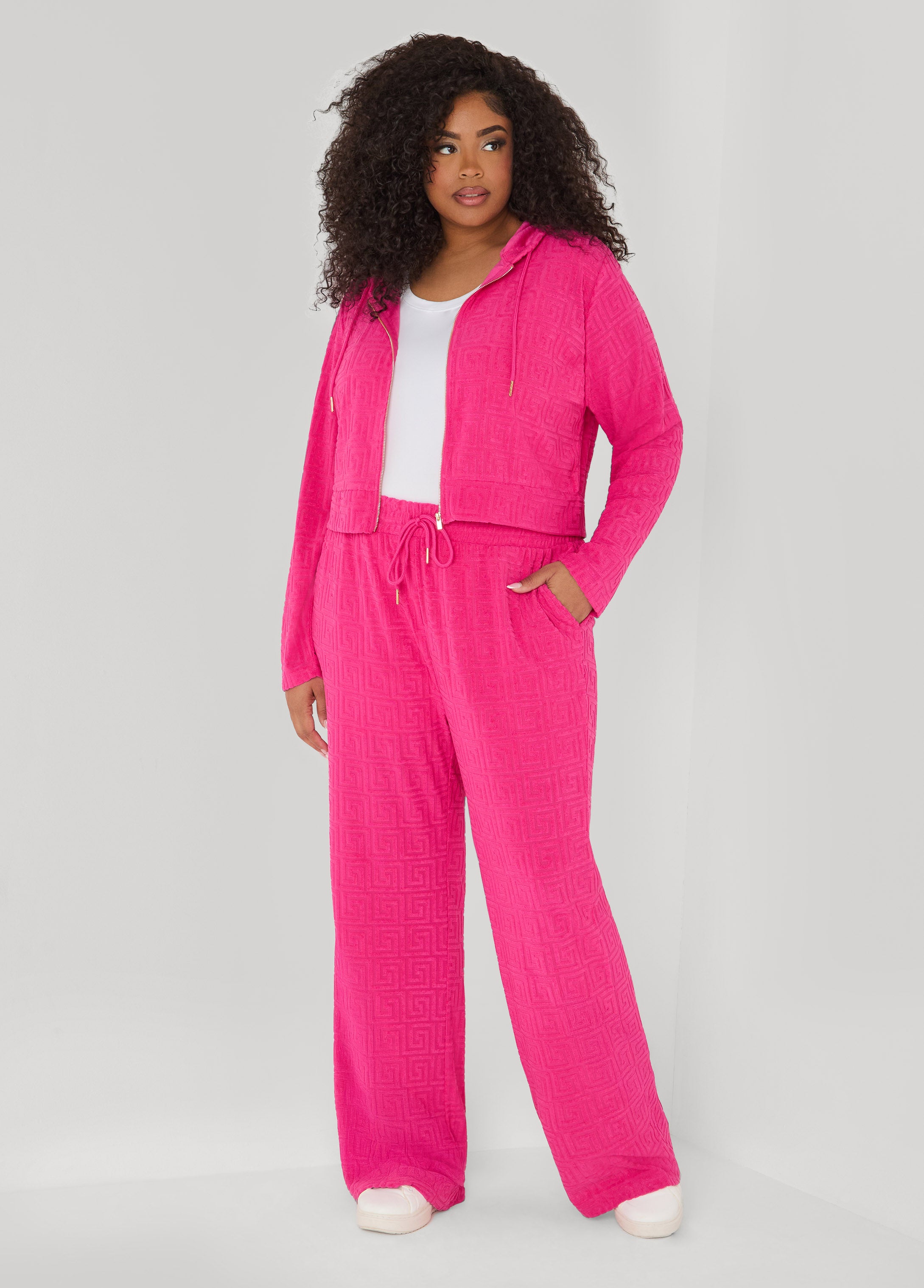 Plus Size Greek Key Jacquard Knit Wide Leg Pants Matching Set