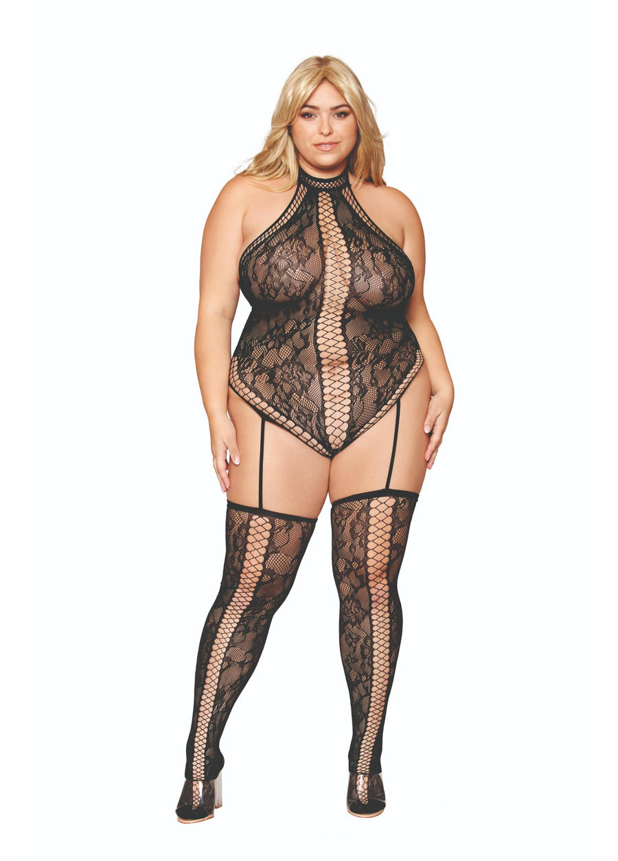 Plus Size Dreamgirl Garter Teddy And Thigh High Stockings