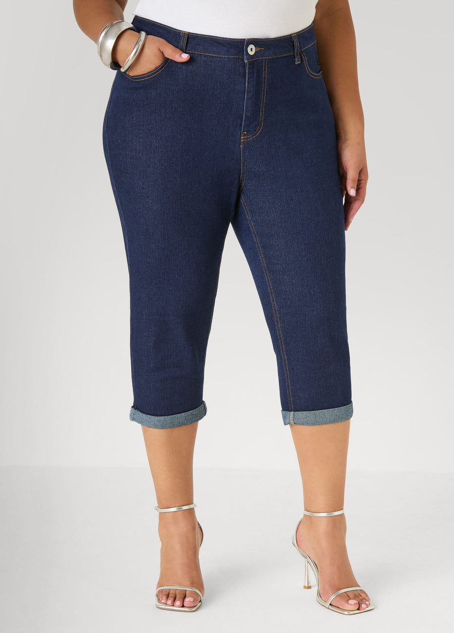 Plus Size Cuffed Stretch Denim Capris