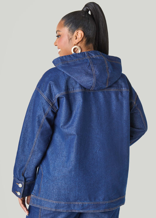 Button Front Denim Hoodie