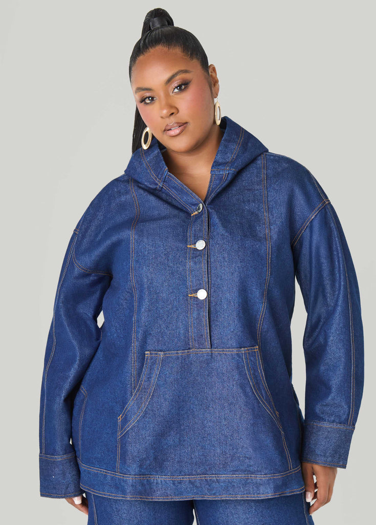 Button Front Denim Hoodie – Ashley Stewart