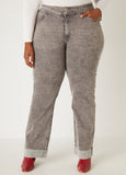 Plus Size Acid Wash Wide Leg Jeans Denim Straight Leg Jeans Set