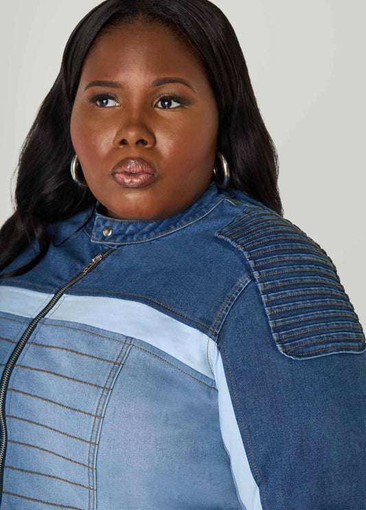 Colorblock Denim Moto Jacket