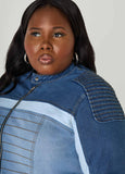 Colorblock Denim Moto Jacket